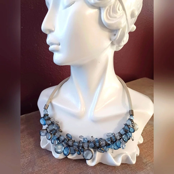 🍒 Vintage Blue Clear Crystal Choker Collar Necklace - Picture 1 of 4
